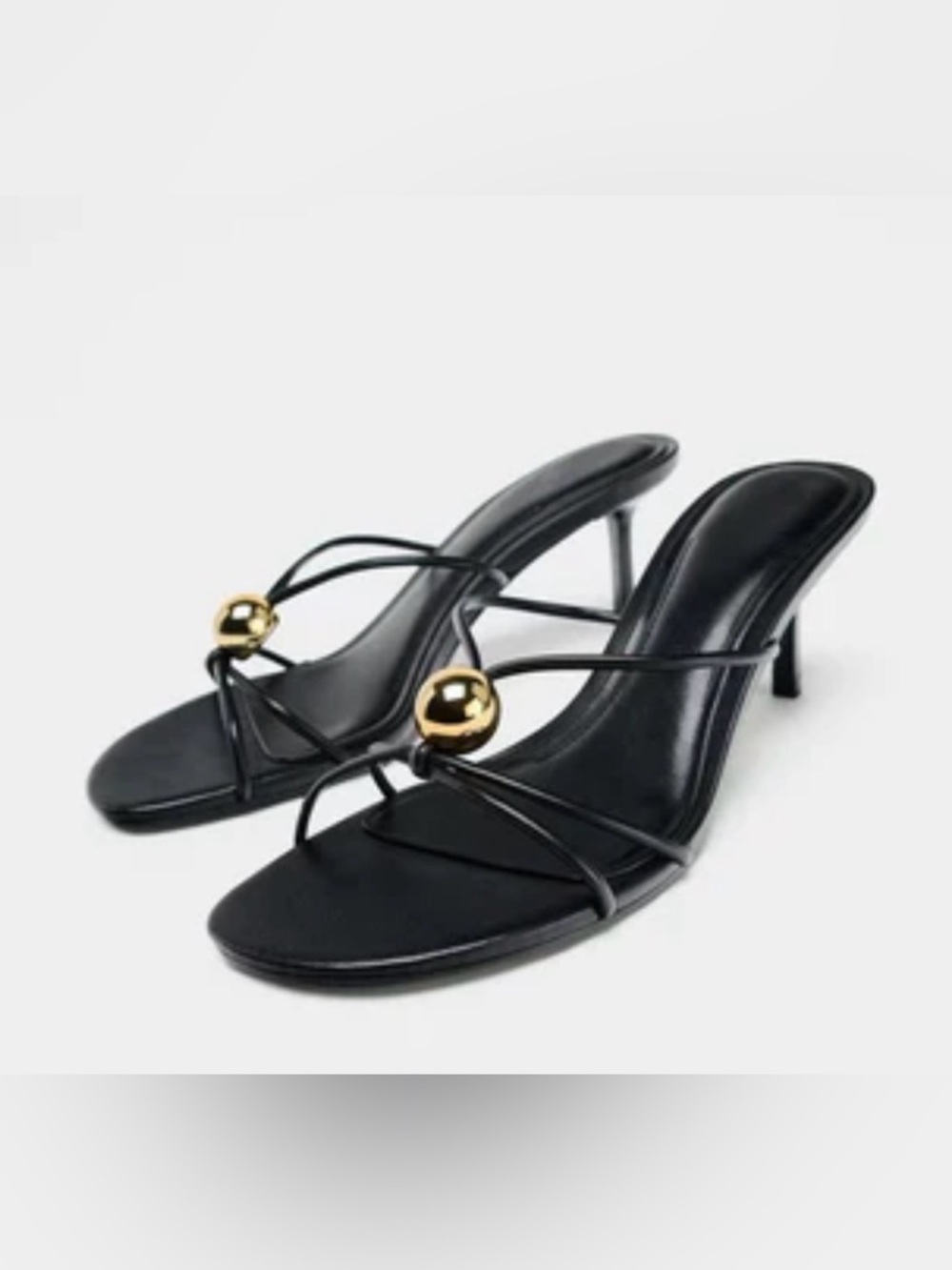 Zara Black Strappy Mule Sandals with Gold Orb Detail 39EU size
